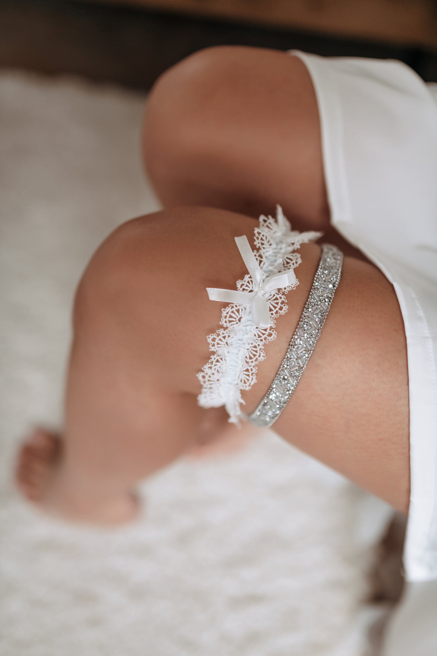 Lace and crystal garter set